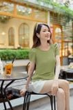  Áo thun nữ chất tăm lạnh cổ tròn tay bồng ngắn 