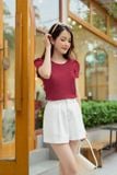  Áo thun nữ chất tăm lạnh cổ tròn tay bồng ngắn 