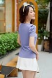 Áo thun nữ chất tăm lạnh cổ tròn tay bồng ngắn 