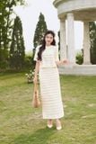  Chân váy ren tầng co giãn dáng dài xẻ sau 