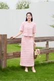  Chân váy ren tầng co giãn dáng dài xẻ sau 