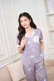  Bộ Pijama nữ Cardina lụa satin thiết kế quần dài họa tiết trái tim 