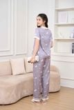  Bộ Pijama nữ Cardina lụa satin thiết kế quần dài họa tiết trái tim 