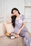  Bộ Pijama nữ Cardina lụa satin thiết kế quần dài họa tiết trái tim 