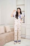 Bộ Pijama nữ Cardina lụa satin thiết kế quần dài họa tiết trái tim 