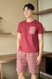  Đồ bộ nam cotton dáng đùi hoạ tiết kẻ túi ốp ngực Cardina 