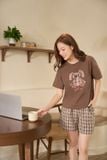  Bộ đồ mặc nhà mùa hè cotton họa tiết kẻ vai chờm tay cộc 