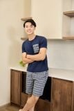  Đồ bộ nam cotton dáng đùi hoạ tiết kẻ túi ốp ngực Cardina 