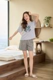  Bộ đồ mặc nhà mùa hè cotton họa tiết kẻ vai chờm tay cộc 