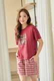 Bộ đồ mặc nhà mùa hè cotton họa tiết kẻ vai chờm tay cộc 