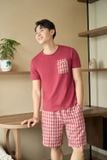  Đồ bộ nam cotton dáng đùi hoạ tiết kẻ túi ốp ngực Cardina 