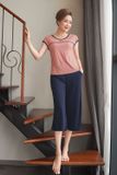  Bộ cotton Nhật ống sớ lửng viền lé, bộ mặc nhà trung niên đẹp 