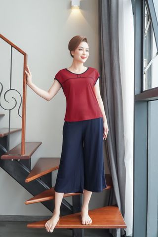 Bộ cotton Nhật ống sớ lửng viền lé, bộ mặc nhà trung niên đẹp