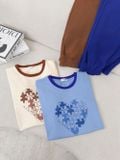  Set bộ nữ áo phông quần suông phối cố họa tiết trái tim 