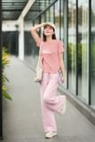  Bộ áo cotton quần kẻ phối cạp chất thô đũi không nhăn 