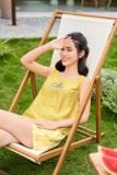 Bộ đồ mặc nhà Cardina chất đũi bamboo quần kẻ áo sát nách xẻ sau 