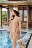  Đồ bộ vải đũi bamboo xẻ sau thêu hoa ngực phối quần đùi 
