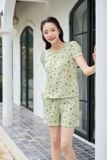  Đồ bộ mặc ở nhà chất thô họa tiết hoa nhí đùi cổ tròn tay bồng 