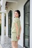  Đồ bộ mặc ở nhà chất thô họa tiết hoa nhí đùi cổ tròn tay bồng 