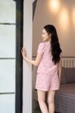  Đồ bộ mặc ở nhà chất thô họa tiết hoa nhí đùi cổ tròn tay bồng 