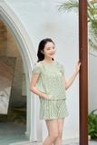  Bộ thô kẻ mặc nhà nữ dáng quần đùi cổ tròn nhún ngực 