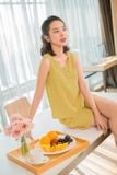 Bộ đũi đùi mặc nhà nữ sát nách cổ V phối cúc 