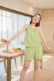  Bộ đũi đùi mặc nhà nữ sát nách cổ V phối cúc 