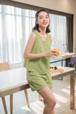  Bộ đũi đùi mặc nhà nữ sát nách cổ V phối cúc 