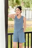  Đồ bộ nữ mặc nhà chất tăm lạnh dáng đùi phối áo sát nách cổ trụ 