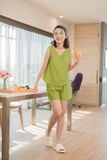  Bộ đũi đùi mặc nhà nữ sát nách cổ V phối cúc 
