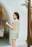  Bộ thô kẻ mặc nhà nữ dáng quần đùi cổ tròn nhún ngực 