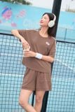  Bộ cotton đùi thể thao nữ phối kẻ cạp chun co giãn, túi 2 bên tiện lợi 