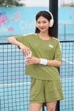  Bộ cotton đùi thể thao nữ phối kẻ cạp chun co giãn, túi 2 bên tiện lợi 