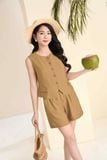  Bộ đồ nữ Cardina dòng Casual vải đũi bamboo dáng gile quần đùi phối cúc 