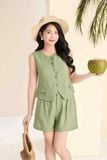  Bộ đồ nữ Cardina dòng Casual vải đũi bamboo dáng gile quần đùi phối cúc 