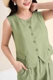  Bộ đồ nữ Cardina dòng Casual vải đũi bamboo dáng gile quần đùi phối cúc 