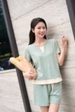  Bộ đùi mặc nhà nữ tay cộc chất cotton phối gấu layer cổ bổ trụ V đính cúc 