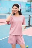  Bộ cotton đùi thể thao nữ phối kẻ cạp chun co giãn, túi 2 bên tiện lợi 