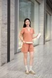  Bộ đùi mặc nhà nữ tay cộc chất cotton phối gấu layer cổ bổ trụ V đính cúc 