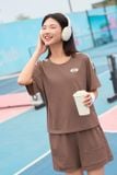  Bộ cotton đùi thể thao nữ phối kẻ cạp chun co giãn, túi 2 bên tiện lợi 
