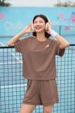  Bộ cotton đùi thể thao nữ phối kẻ cạp chun co giãn, túi 2 bên tiện lợi 