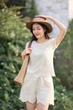  Bộ thô nữ dáng cổ tròn quần đùi chất thô Boi 