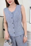  Set bộ nữ áo gile cúc trước quần suông xếp ly chất linen 