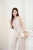  Set bộ nữ áo gile cúc trước quần suông xếp ly chất linen 