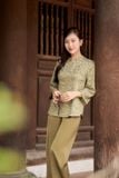  Bộ pháp phục đi chùa chất gấm tơ tằm cổ tấc cách điệu 