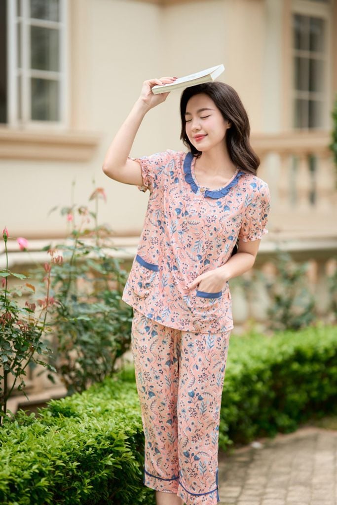  Bộ lửng mặc nhà chất liệu lanh mát mẻ, phối cổ bèo nữ tính 