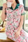  Bộ pijama lửng mặc nhà nữ Cardina họa tiết có phối chất lụa Satin 