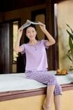  Bộ lửng mặc nhà nữ Cardina chất liệu đũi bamboo cổ trụ phối 