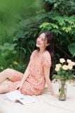  Bộ lửng mặc nhà nữ chất thô kẻ cổ V tay chuông họa tiết 