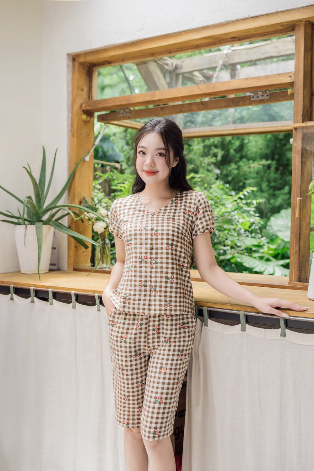 bộ kẻ caro mặc nhà
